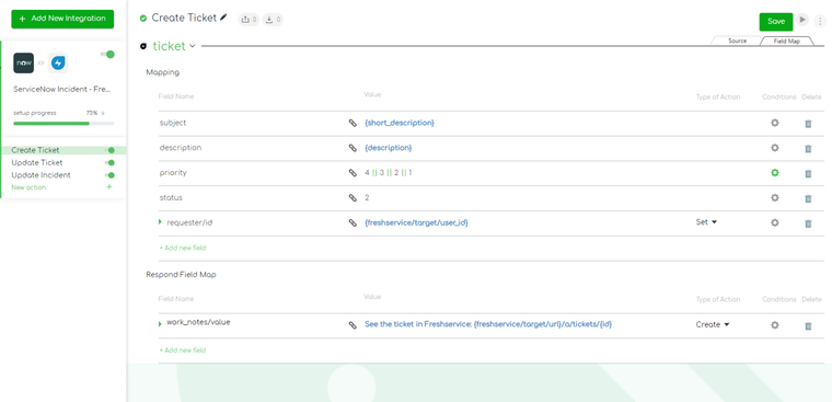 Freshservice to ServiceNow integration: Creating Freshservice Ticket details - mapping