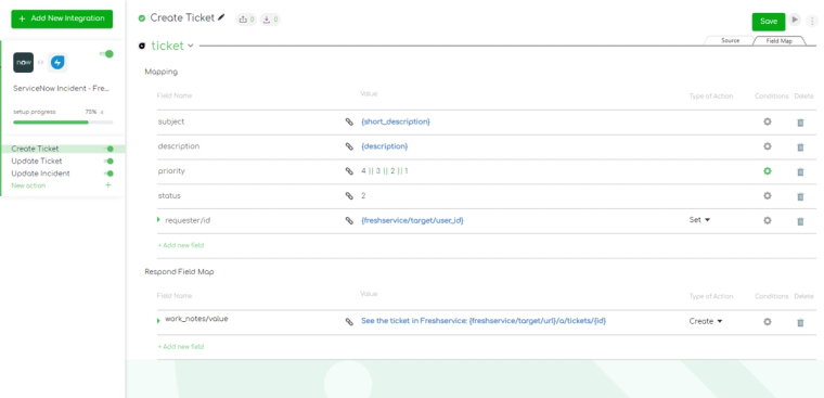 Freshservice to ServiceNow integration: Creating Freshservice Ticket details - mapping