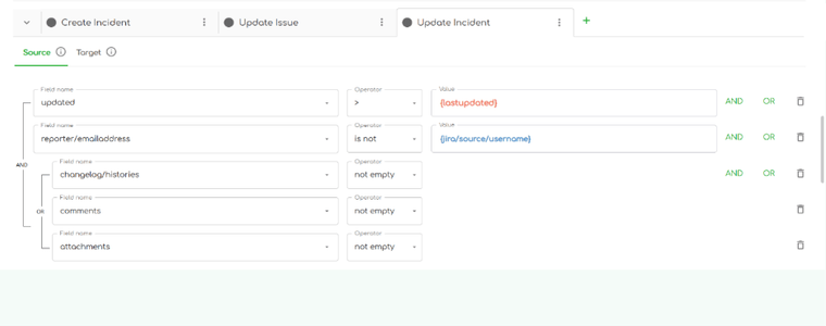 screenshot of ZigiOps Jira to ServiceNow integration mapping field on updating incident