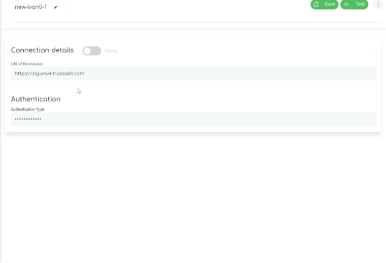 Screenshot of ZigiOps dashboard with connection details to Ivanti