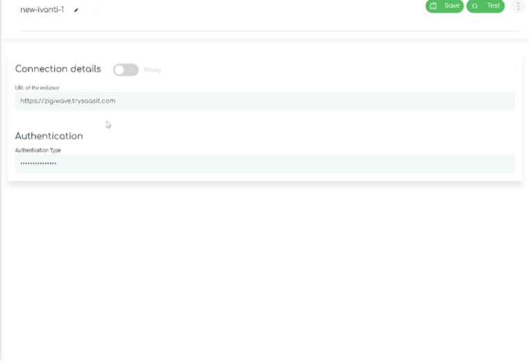 Screenshot of ZigiOps dashboard with connection details to Ivanti