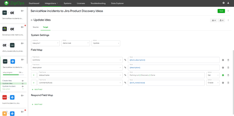 Jira Product Discovery to ServiceNow integration Update idea field mapping fields (they are customizable per use case needs)