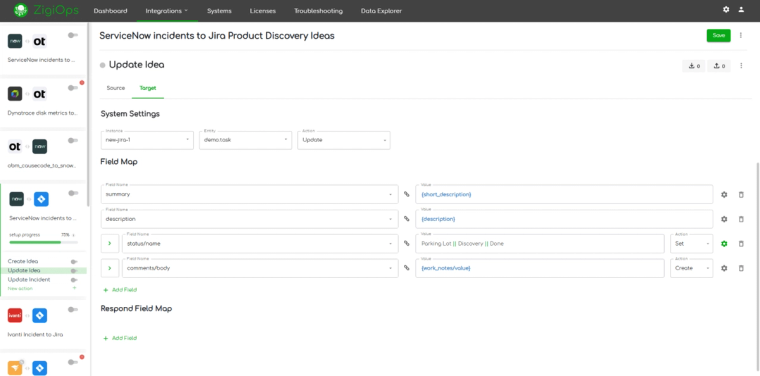 Jira Product Discovery to ServiceNow integration Update idea field mapping fields (they are customizable per use case needs)