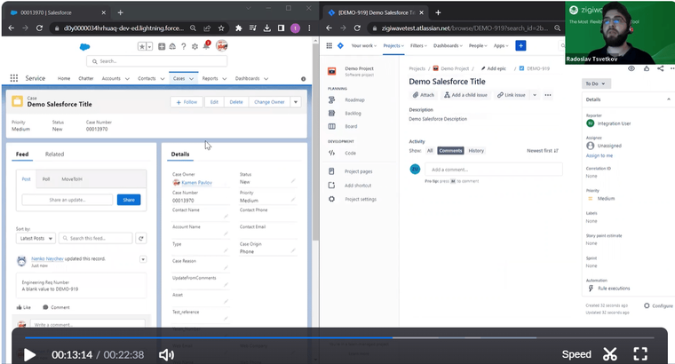 Screen-shot-from-demo-video-showing-integration-of-Salesforce-and-Jira---updating-Salesforce-case-in-real-time