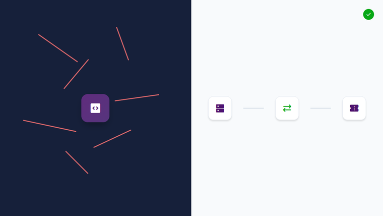 Comparison illustration of fragile custom-coded API integration versus a clean no-code integration workflow.