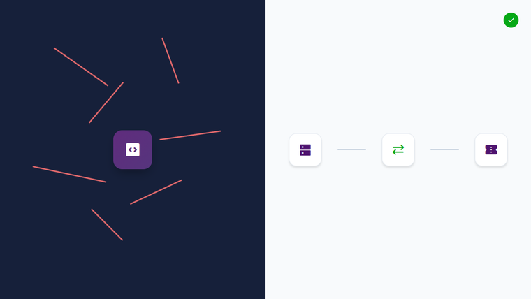 Comparison illustration of fragile custom-coded API integration versus a clean no-code integration workflow.