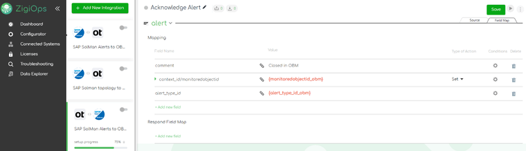 ZigiOps SAP Solution Manager OBM integration template  - Alerts field mapping
