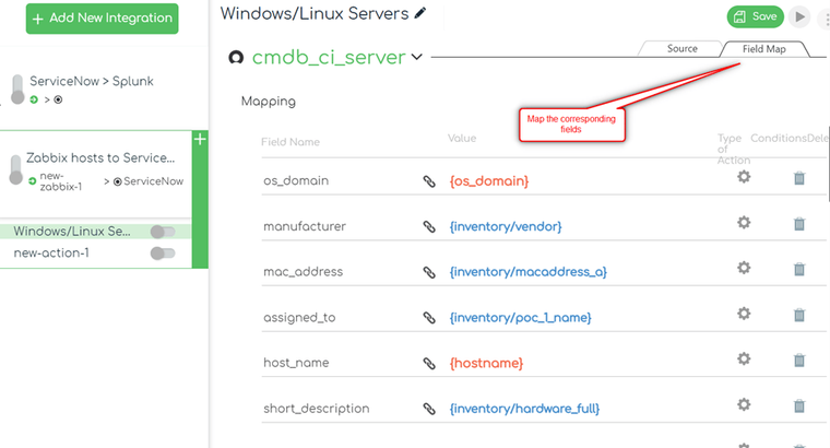 ZigiOps Zabbix ServiceNow integration: Zabbix hosts to ServiceNow topology transfer – field mappings