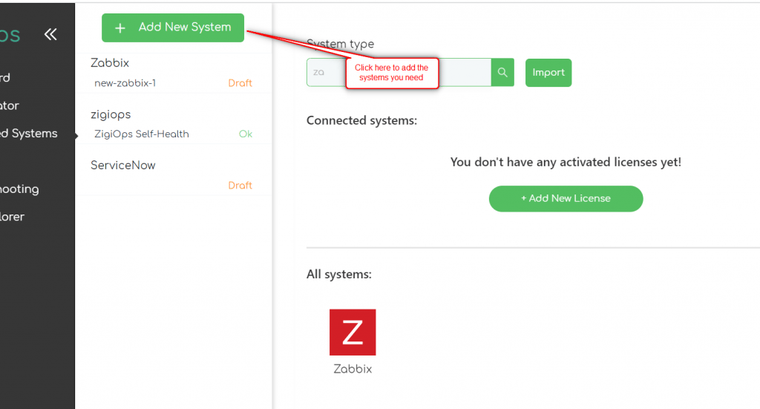 ZigiOps Zabbix ServiceNow integration: ZigiOps Dashboard