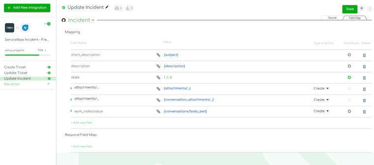 Freshservice to ServiceNow integration: Updating Freshservice ticket - mapping