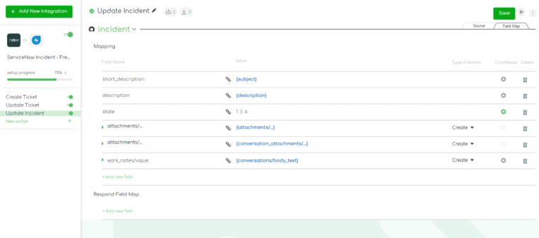 Freshservice to ServiceNow integration: Updating Freshservice ticket - mapping