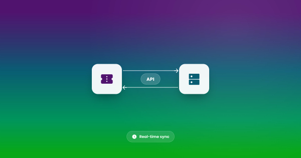 Diagram showing two business applications exchanging data automatically through an API integration.