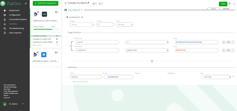 ZigiOps no-code platform- integrate Dynamics 365 to ServiceNow template