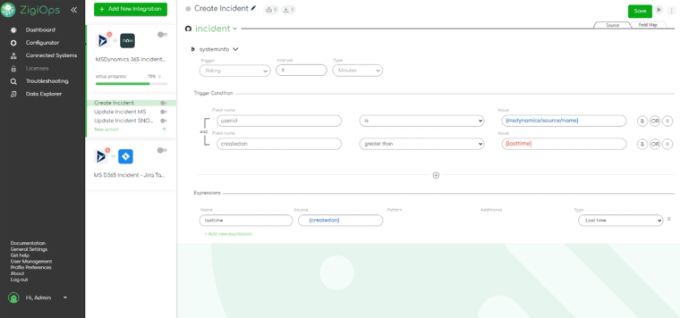 ZigiOps no-code platform- integrate Dynamics 365 to ServiceNow template