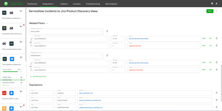 Jira Product Discovery to ServiceNow integration Update idea related filters fields (they are customizable per use case needs)