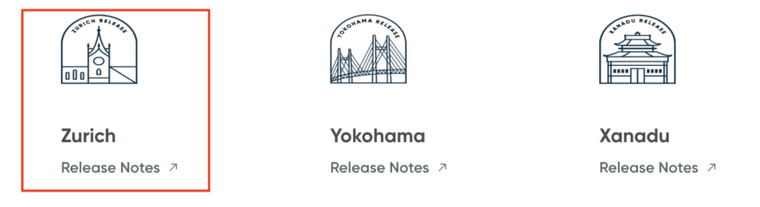 three different icons that mark each of servicenow's versions release
