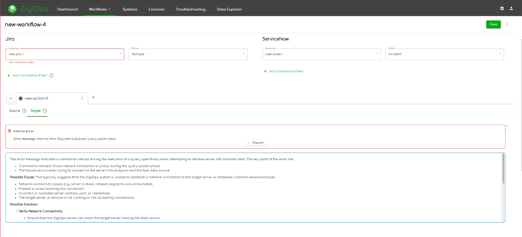 ZigiOps Workflow AI helper for fixing integration issues  screenshot