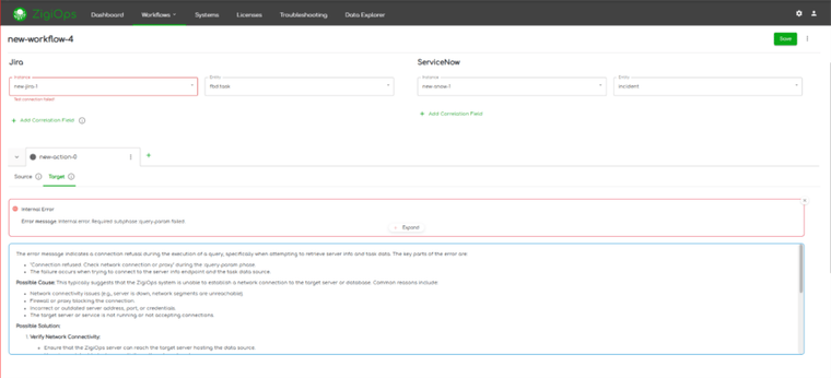 ZigiOps Workflow AI helper for fixing integration issues screenshot