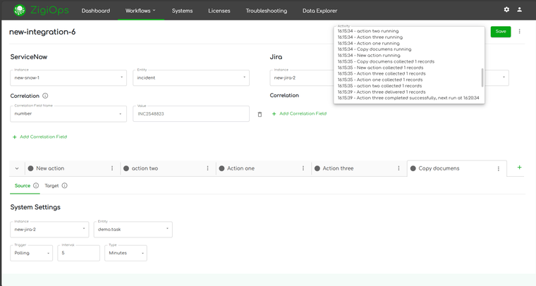 zigiops interface with different boxes filled with information