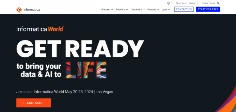 Informatica platform front page screenshot