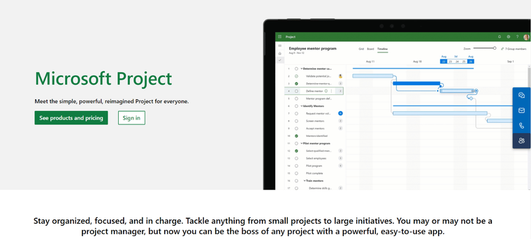 Microsoft Project management software platform