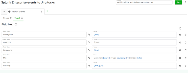ZigiOps integration mapping showing Splunk Enterprise connected to Jira