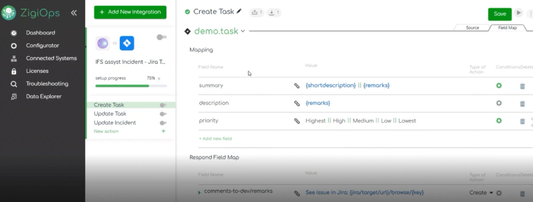 IFS to Jira integration: Creating Jira Task – mapping table