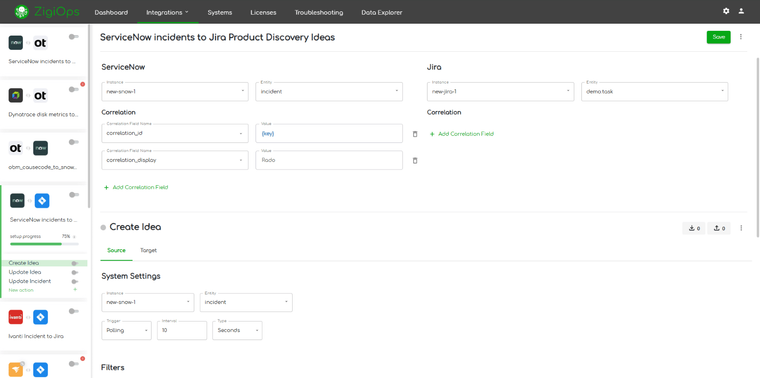 ServiceNow to Jira Product Discovery integration template with data