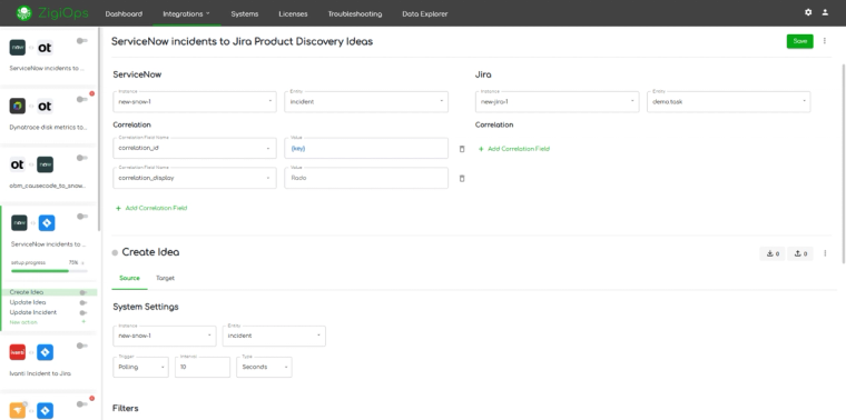ServiceNow to Jira Product Discovery integration template with data