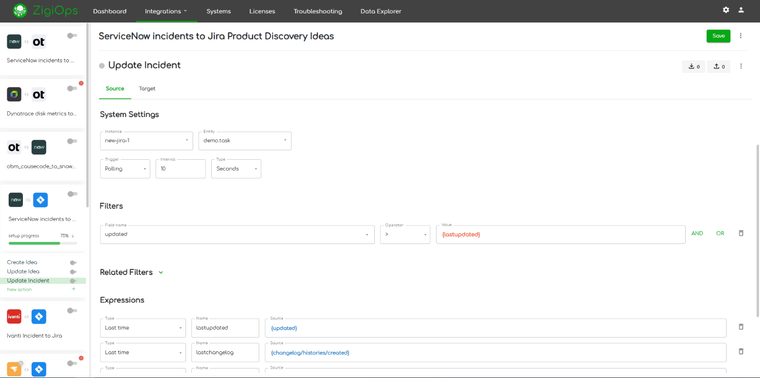 Jira Product Discovery to ServiceNow integration Update Incident filters fields (they are also customizable)