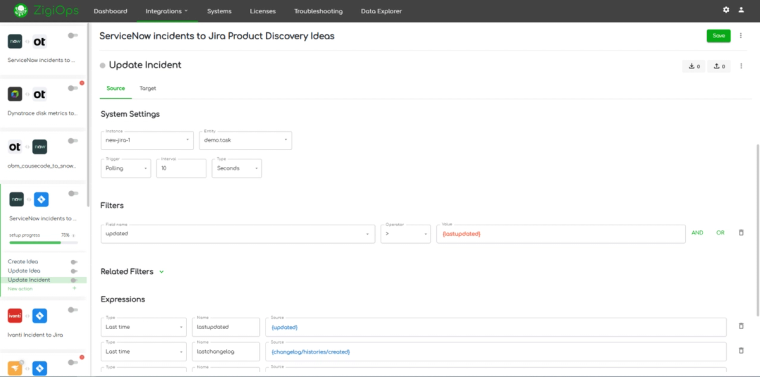 Jira Product Discovery to ServiceNow integration Update Incident filters fields (they are also customizable)