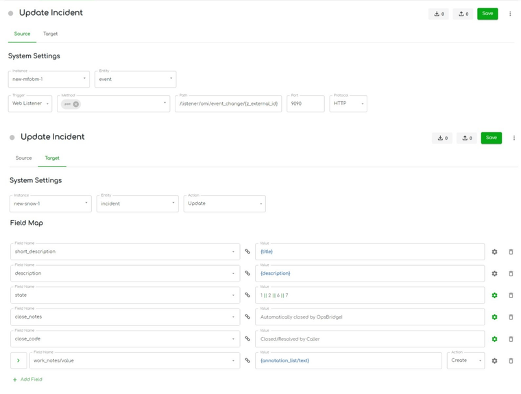 ZigiOps ServiceNow integration to OBM – update incident action