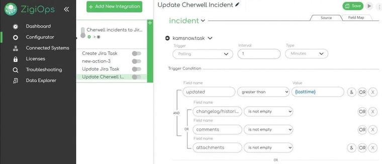 ZigiOps Jira Cherwell integration: Update Cherwell incident
