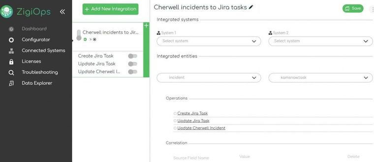 ZigiOps Jira Cherwell integration: Systems configuration