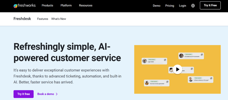 Freshdesk landing page