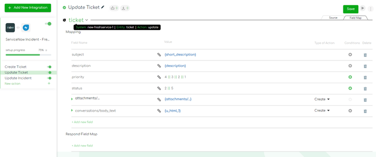 Freshservice to ServiceNow integration: Updating Freshservice ticket - mapping