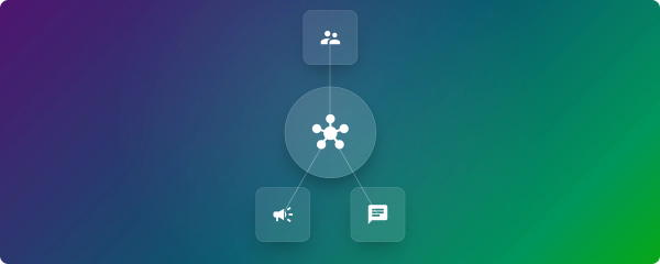 Illustration of disconnected business apps (CRM, helpdesk, marketing tool) linking into one data stream