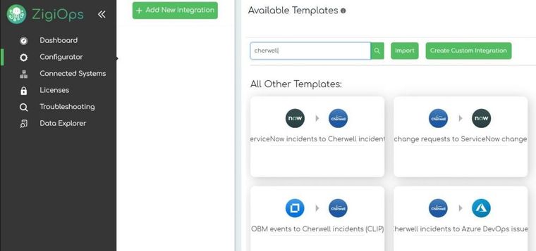 ZigiOps Jira Cherwell integration: ZigiOps integration templates library