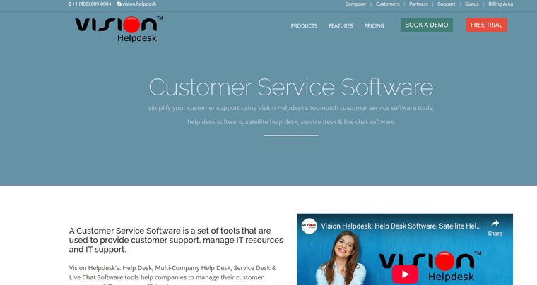 Vision Helpdesk landing page