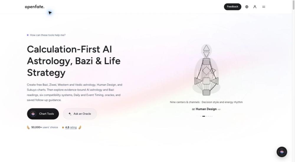 OpenFate review screenshot showing the homepage and reading tools OpenFate review screenshot showing the homepage and reading tools