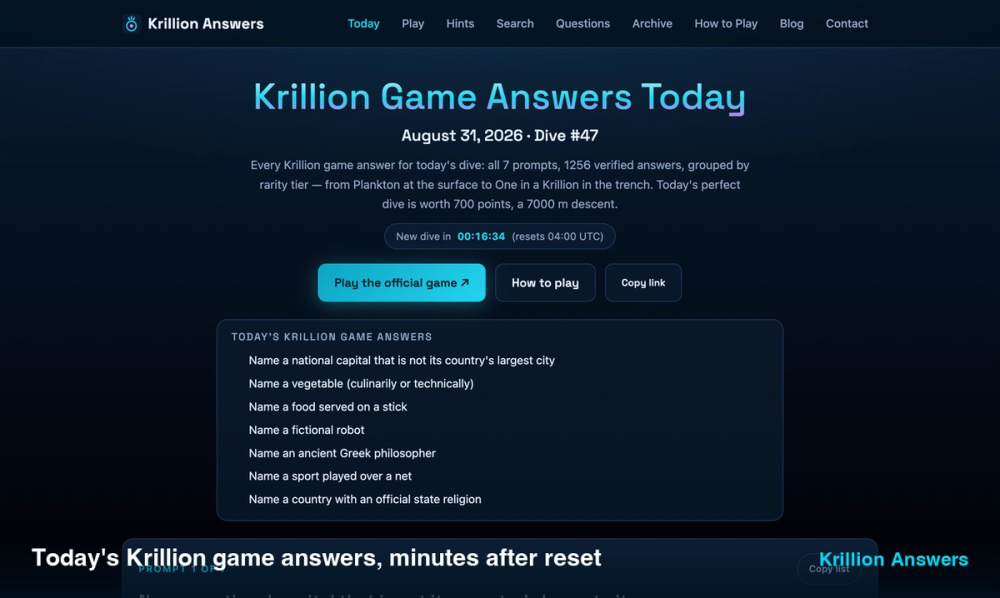 image of Krillion Game Answers image of Krillion Game Answers