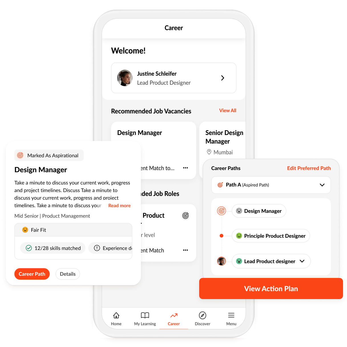 Cornerstone career mobility app showing job recommendations and skill matches