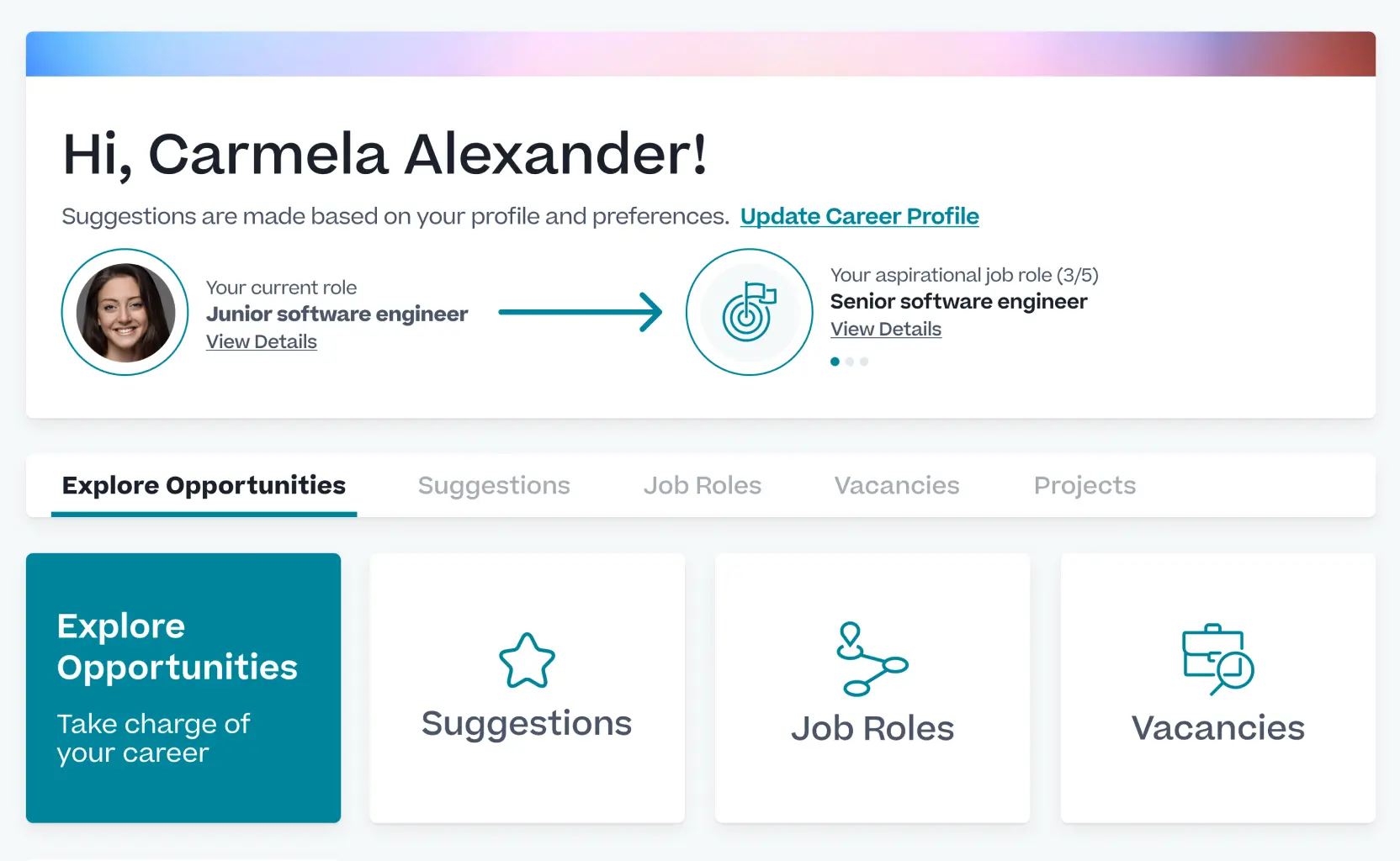 Cornerstone Talent Marketplace interface showing career opportunities and matches