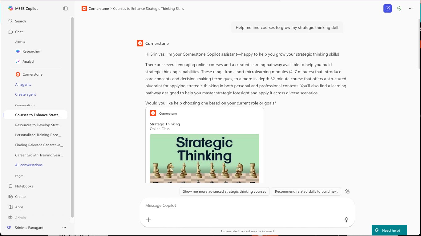 Skill based recommendation from Cornerstone in Microsoft 365