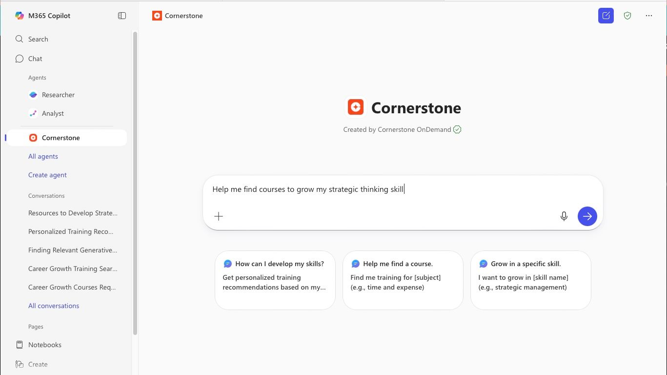 Screenshot of Cornerstone in Microsoft 365