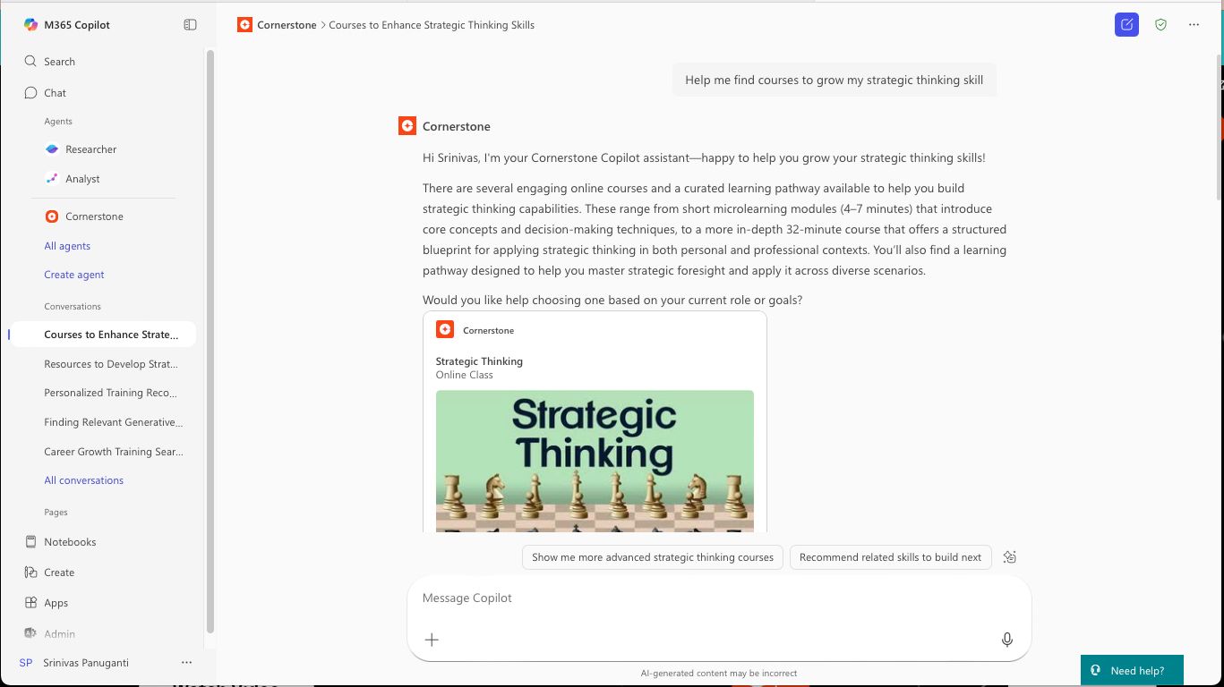 Skill based recommendation from Cornerstone in Microsoft 365