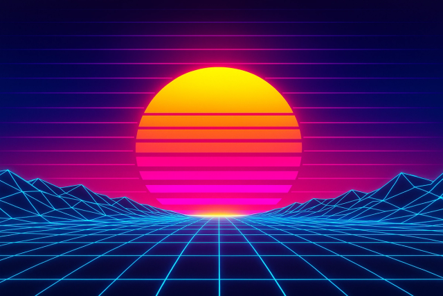Epic retrowave horizon into the ai future.