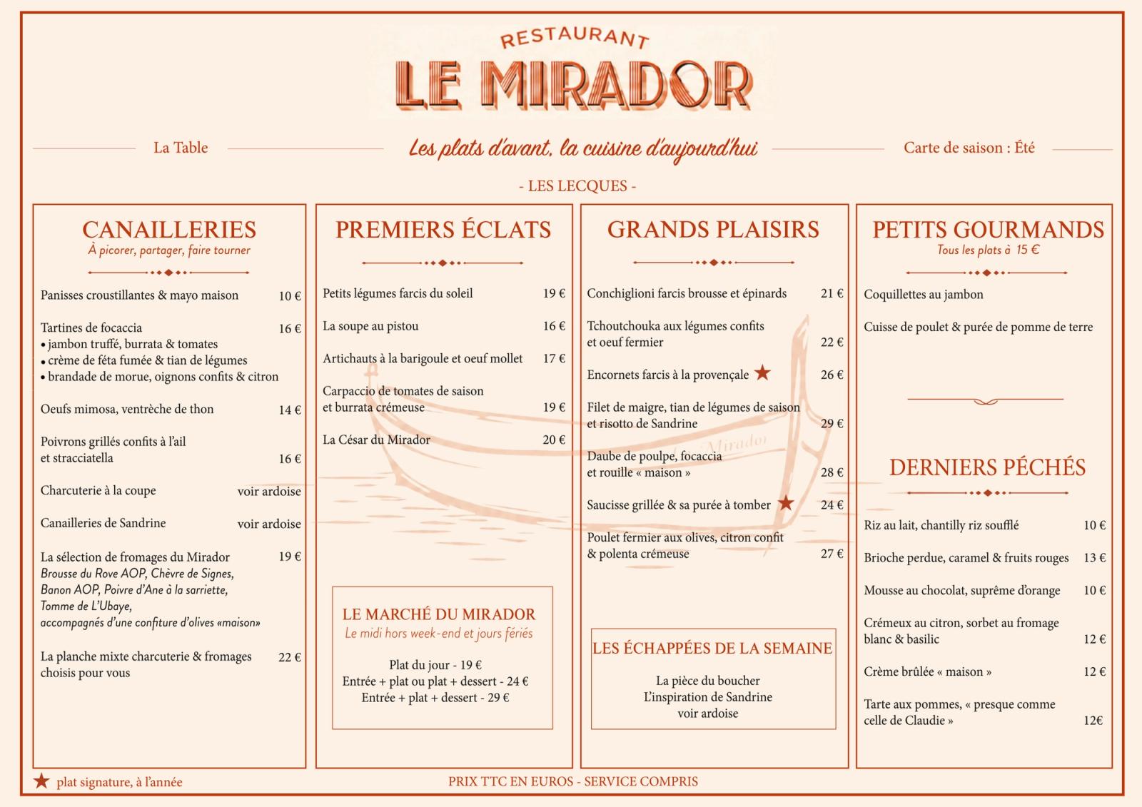 Aperçu de la carte du restaurant Le Mirador