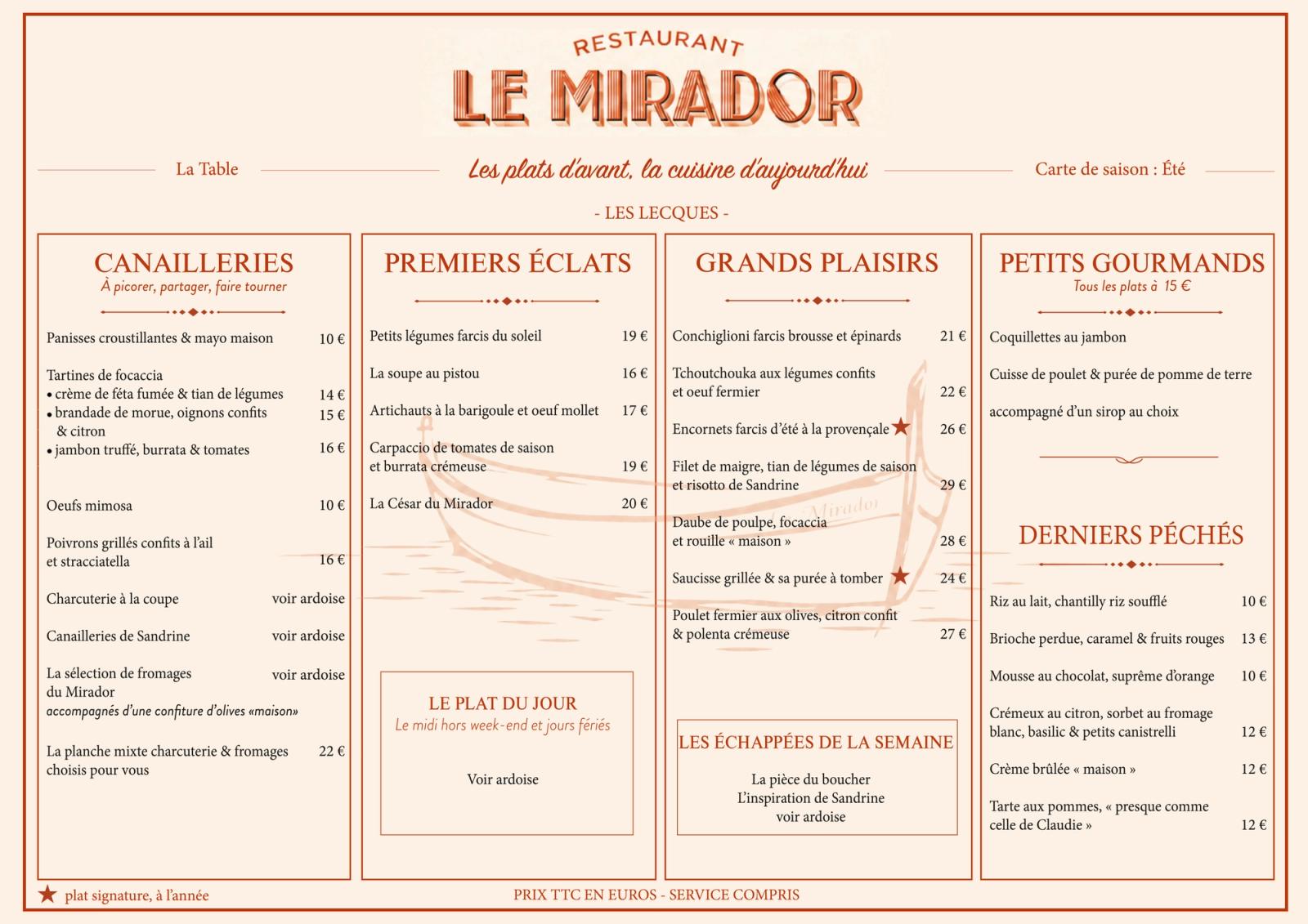 Aperçu de la carte du restaurant Le Mirador