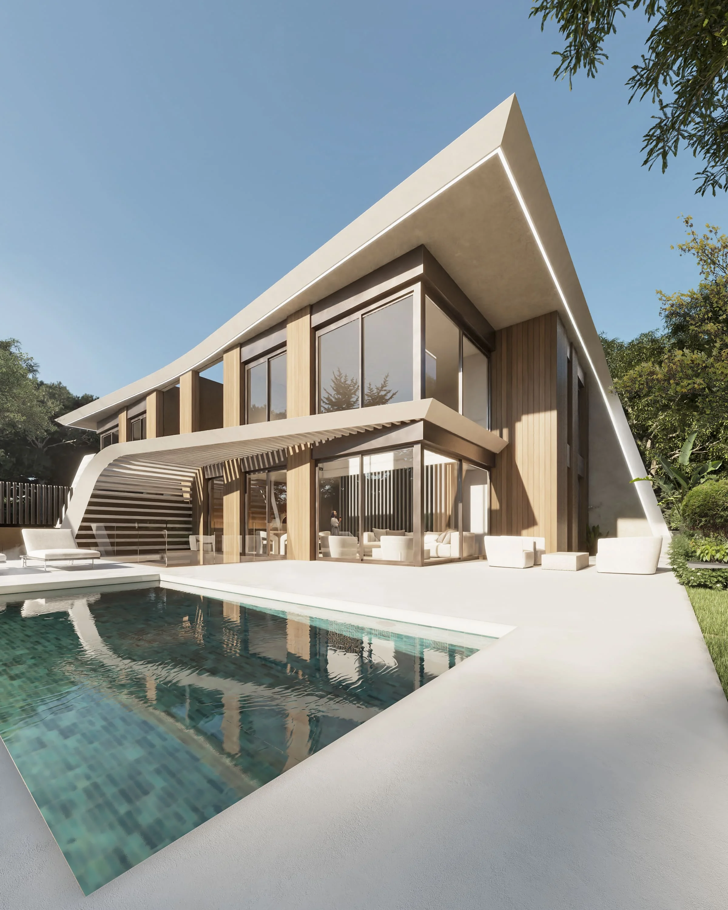 SIX — villa con piscina y cubierta escultórica